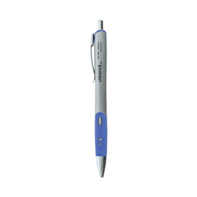 Comfort Grip Gel Pen, Retractable, Medium 0.7 mm, Blue Ink, Silver Barrel, Dozen UNV39721