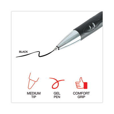 Comfort Grip Gel Pen, Retractable, Medium 0.7 mm, Black Ink, Gray/Black/Silver Barrel, 36/Pack