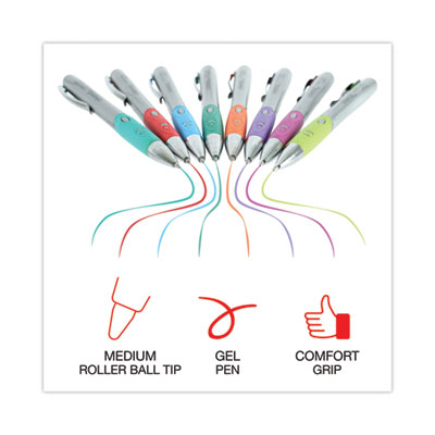 Comfort Grip Gel Pen, Retractable, Medium 0.7 mm, Assorted Ink and Barrel Colors, 8/Pack