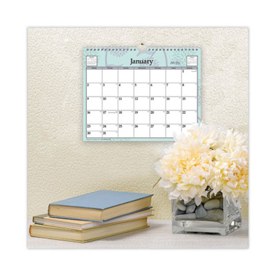 Rue Du Flore Wall Calendar, Floral Artwork, 11 x 8.75, White/Jade/Lavender Sheets, 12-Month (Jan to Dec): 2025