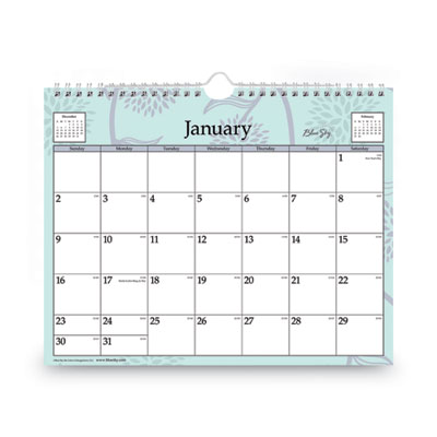 Blue Sky Rue Du Flore Wall Calendar, Floral Artwork, 11 x 8.75, White/Jade/Lavender Sheets, 12-Month (Jan to Dec): 2025 (BLS101613) BLS101613