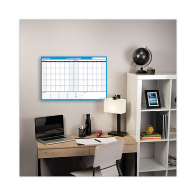 30/60-Day Undated Horizontal Erasable Wall Planner, 36 x 24, White/Blue Sheets, Undated