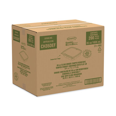 Dart ClearPac SafeSeal Tamper-Resistant/Evident Containers, Flat Lid, 35 oz, Clear, Plastic, 100/Bag, 2 Bags/Carton (DCCCH35DEF) DCCCH35DEF