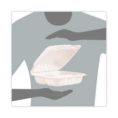 Hinged Lid Containers, 3 Compartments, 8.3 x 8 x 3, White, Plastic, 150/Carton