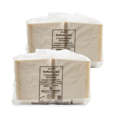 Hinged Lid Containers, 3 Compartments, 8.3 x 8 x 3, White, Plastic, 150/Carton