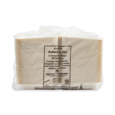 Hinged Lid Containers, 3 Compartments, 8.3 x 8 x 3, White, Plastic, 150/Carton