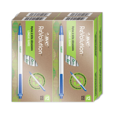 ReVolution Clic Stic Ballpoint Pen, Retractable, Medium 1 mm, Blue Ink, Translucent Frost/Blue Barrel, 48/Pack