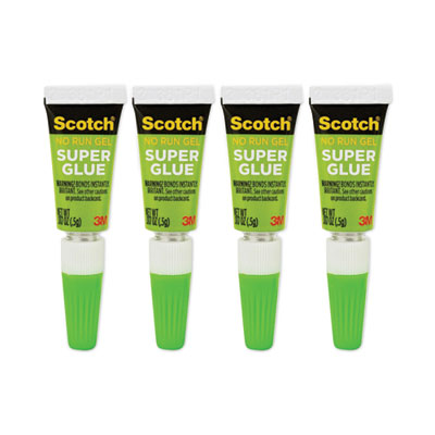 Single Use Super Glue No-Run Gel, 0.02 Oz, Dries Clear, 4/pack