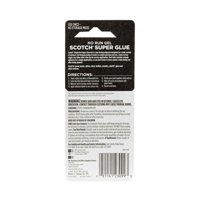 Single Use Super Glue No-Run Gel, 0.02 Oz, Dries Clear, 4/pack
