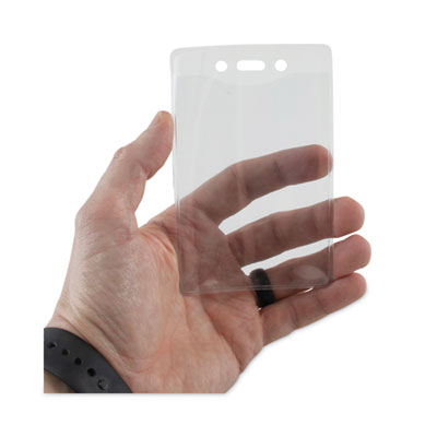 Security ID Badge Holders, Vertical, Pre-Punched for Chain/Clip, Clear, 2.63