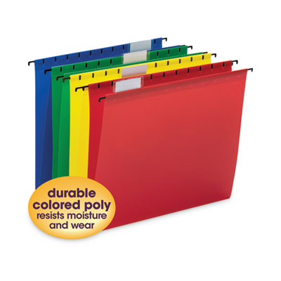 Poly Hanging Folders, Letter Size, 1/5-Cut Tabs, Assorted Colors, 12/Pack