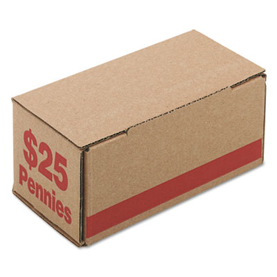 Corrugated Cardboard Coin Storage with Denomination Printed On Side, 8.5 x 4.38 x 3.63, Red ICX94190086