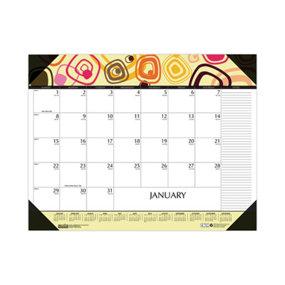 Recycled Desk Pad Calendar, Geometric Artwork, 22 x 17, White Sheets, Black Binding/Corners,12-Month (Jan to Dec): 2022 HOD149