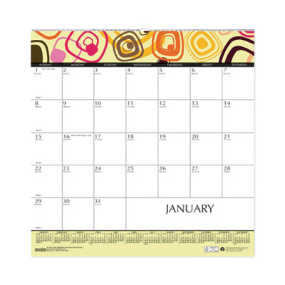 Recycled Geometric Wall Calendar, Geometric Artwork, 12 x 12, White/Multicolor Sheets, 12-Month (Jan to Dec): 2022 HOD3491