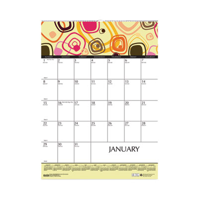 Recycled Geometric Wall Calendar, Geometric Artwork, 12 x 16.5, White/Multicolor Sheets, 12-Month (Jan to Dec): 2022 HOD3492