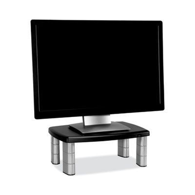Adjustable Height Monitor Stand, 15" x 12" x 2.63" to 5.78", Black/Silver, Supports 80 lbs MMMMS80B