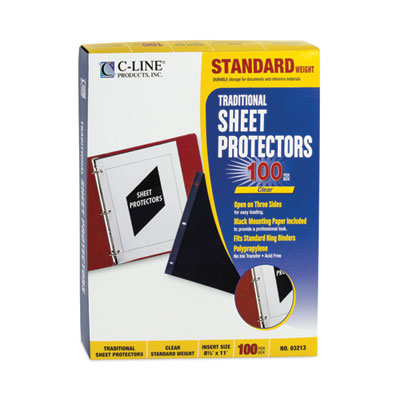 Traditional Sheet Protectors, Medium-Duty, Side: 3-Hole Punched, Side/Side/Top Load 8.5 x 11 Insert, Clear Front, 100/Box