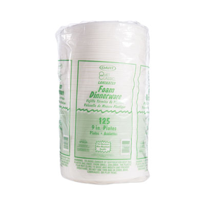 Dart Quiet Classic Laminated Foam Dinnerware Plate, 9" Dia, White, 125/pack (DCC9PWQRPK) DCC9PWQRPK