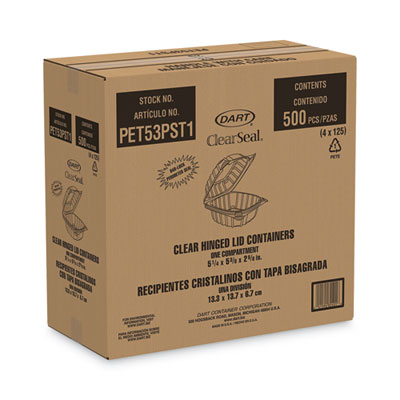 Dart ClearSeal Hinged-Lid Plastic Containers, 13.8 oz, Clear, Plastic, 500/Carton (DCCPET53PST1) DCCPET53PST1