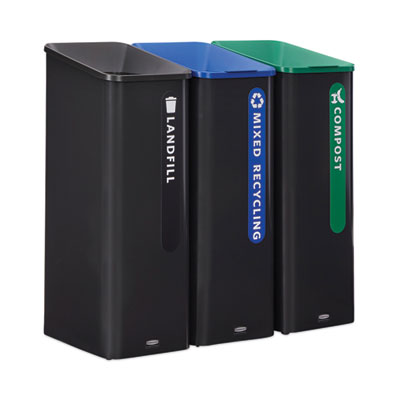 Recycling Container: 15 gal, Square, Black & Blue