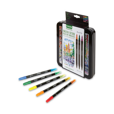 Brush and Detail Dual Ended Markers, Extra-Fine Brush/Bullet Tips, Assorted Colors, 16/Set