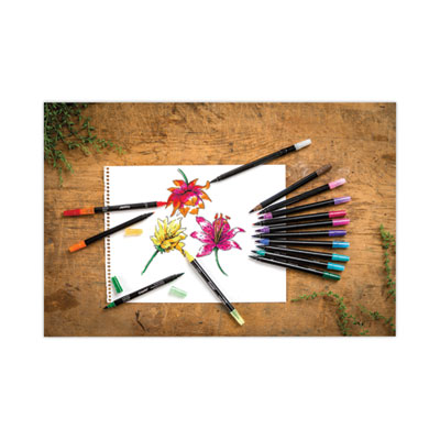 Brush and Detail Dual Ended Markers, Extra-Fine Brush/Bullet Tips, Assorted Colors, 16/Set