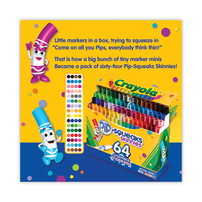 Pip-Squeaks Skinnies Washable Markers, Medium Bullet Tip, Assorted Colors, 64/Pack