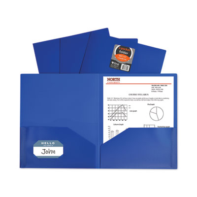Two-Pocket Heavyweight Poly Portfolio Folder, 11 x 8.5, Blue, 25/Box