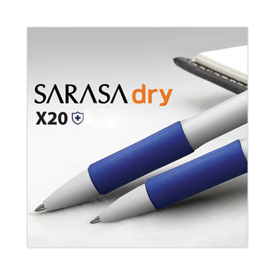Sarasa Dry X20+ Gel Pen, Retractable, Fine 0.7 mm, Blue Ink, White/Blue Barrel, Dozen