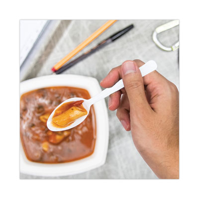 Bonus Polypropylene Cutlery, Lightweight Spoon, Plastic, White, 1,000/Carton