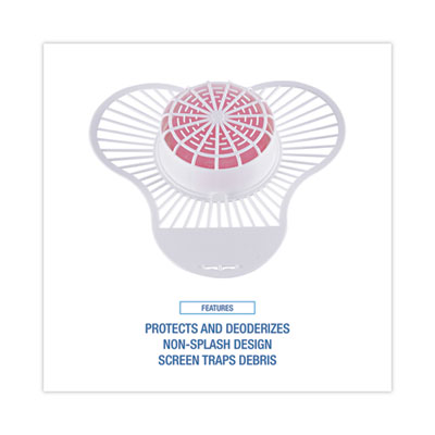 Urinal Screen with Para Deodorizer Block, Cherry Scent, 3 oz, Red/White, 12/Box