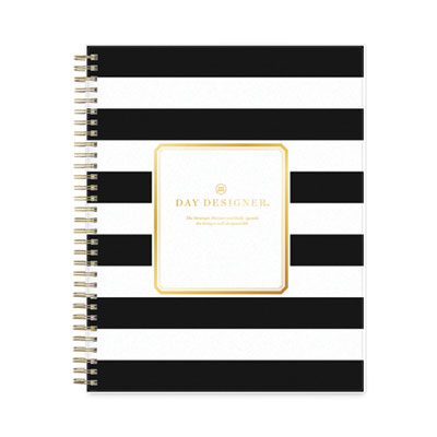Blue Sky Day Designer Daily/Monthly Frosted Planner, Rugby Stripe Artwork, 10 x 8, Black/White Cover, 12-Month (July-June): 2024-2025 (BLS137885) BLS137885