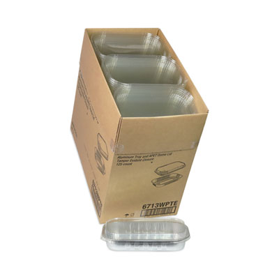 Aluminum Carry-Out Container with OPS Tamper-Evident Dome Lid, 72 oz, 12.25 x 7.5 x 3.13, Silver, Aluminum, 125/Carton