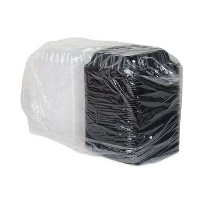 EarthChoice Vented Dual Color Microwavable Hinged Lid Container, 38 oz, 8.5 x 8.5 x 3, Black/Clear, Plastic, 150/Carton