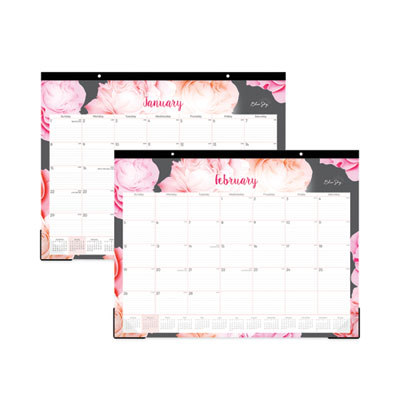 Blue Sky Joselyn Desk Pad, Rose Artwork, 22 x 17, White/Pink/Peach Sheets, Black Binding, Clear Corners, 12-Month (Jan to Dec): 2025 (BLS102714) BLS102714