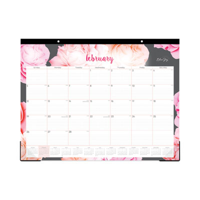 Joselyn Desk Pad, Rose Artwork, 22 x 17, White/Pink/Peach Sheets, Black Binding, Clear Corners, 12-Month (Jan to Dec): 2025