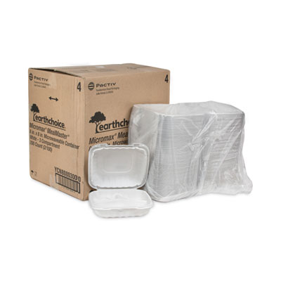 EarthChoice SmartLock Microwavable MFPP Hinged Lid Container, 3 Compartments, 8.31 x 8.35 x 3.1, White, Plastic, 200/Carton