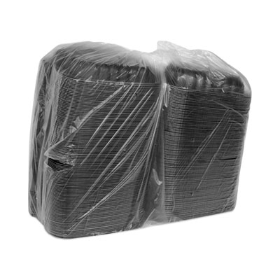 EarthChoice SmartLock Microwavable MFPP Hinged Lid Container, 3 Compartments, 9.33 x 8.88 x 3.1, Black, Plastic, 120/Carton