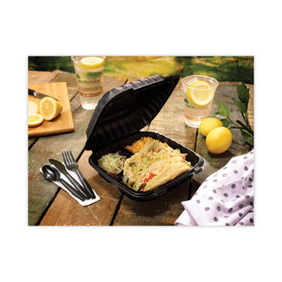 EarthChoice SmartLock Microwavable MFPP Hinged Lid Container, 3 Compartments, 9.33 x 8.88 x 3.1, Black, Plastic, 120/Carton