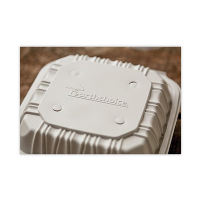 EarthChoice Vented Microwavable MFPP Hinged Lid Container, 8.5 x 8.5 x 3.1, White, Plastic, 146/Carton