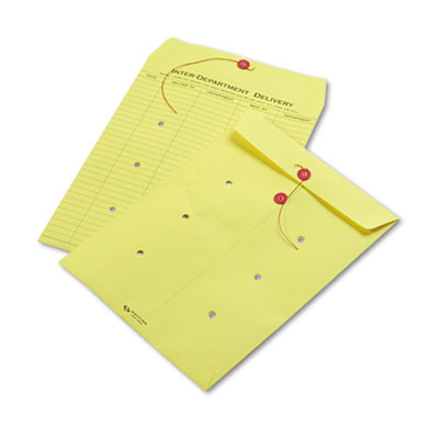 Colored Paper String and Button Interoffice Envelope, #97, One-Sided Five-Column Format, 10 x 13, Yellow, 100/Box QUA63576