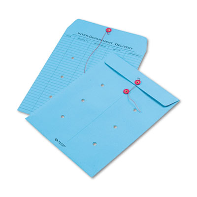 Colored Paper String and Button Interoffice Envelope, #97, One-Sided Five-Column Format, 10 x 13, Blue, 100/Box QUA63577