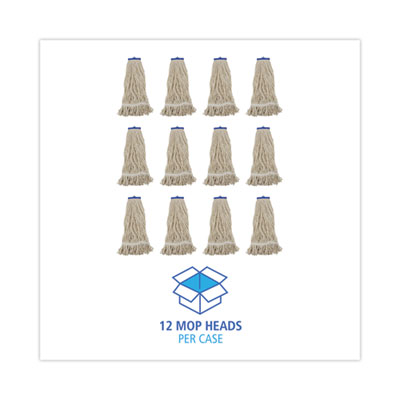 Mop Head, Lie-Flat Head, Cotton Fiber, 24 oz, White, 12/Carton