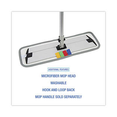 Microfiber Wet Mop Head, Blue, 18 x 5, Split Microfiber, Hook and Loop Back, Dozen