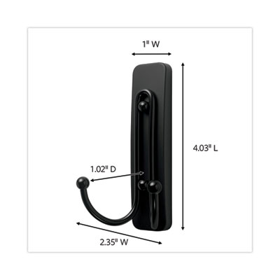 Adhesive Mount Metal Hook, Large, Double Hook, Matte Black Finish, 1 Hook and 1 Strip/Pack MMM17036MBES
