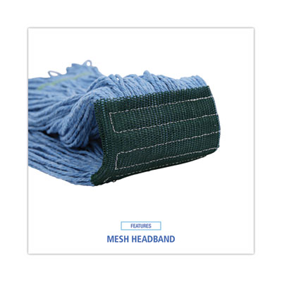 Mop Head, Premium Standard Head, Cotton/Rayon Fiber, Medium, Blue, 12/Carton
