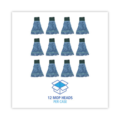 Mop Head, Premium Standard Head, Cotton/Rayon Fiber, Medium, Blue, 12/Carton