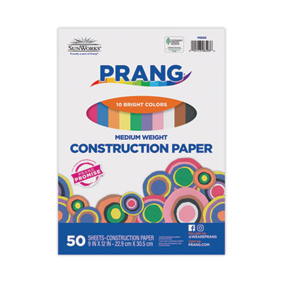 Construction Paper, 58 lb Text Weight, 9 x 12, Assorted, 50/Pack PAC6503