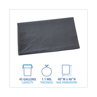 Boardwalk Linear Low Density Industrial Can Liners, 45 gal, 1.1 mil, 40" x 46", Gray, Flat Pack, 100/Carton (BWK4046GREY) BWK4046GREY
