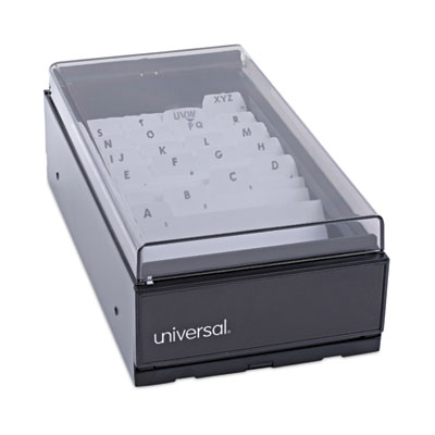 Business Card File, Holds 600 2 x 3.5 Cards, 4.25 x 8.25 x 2.5, Metal/Plastic, Black UNV10601
